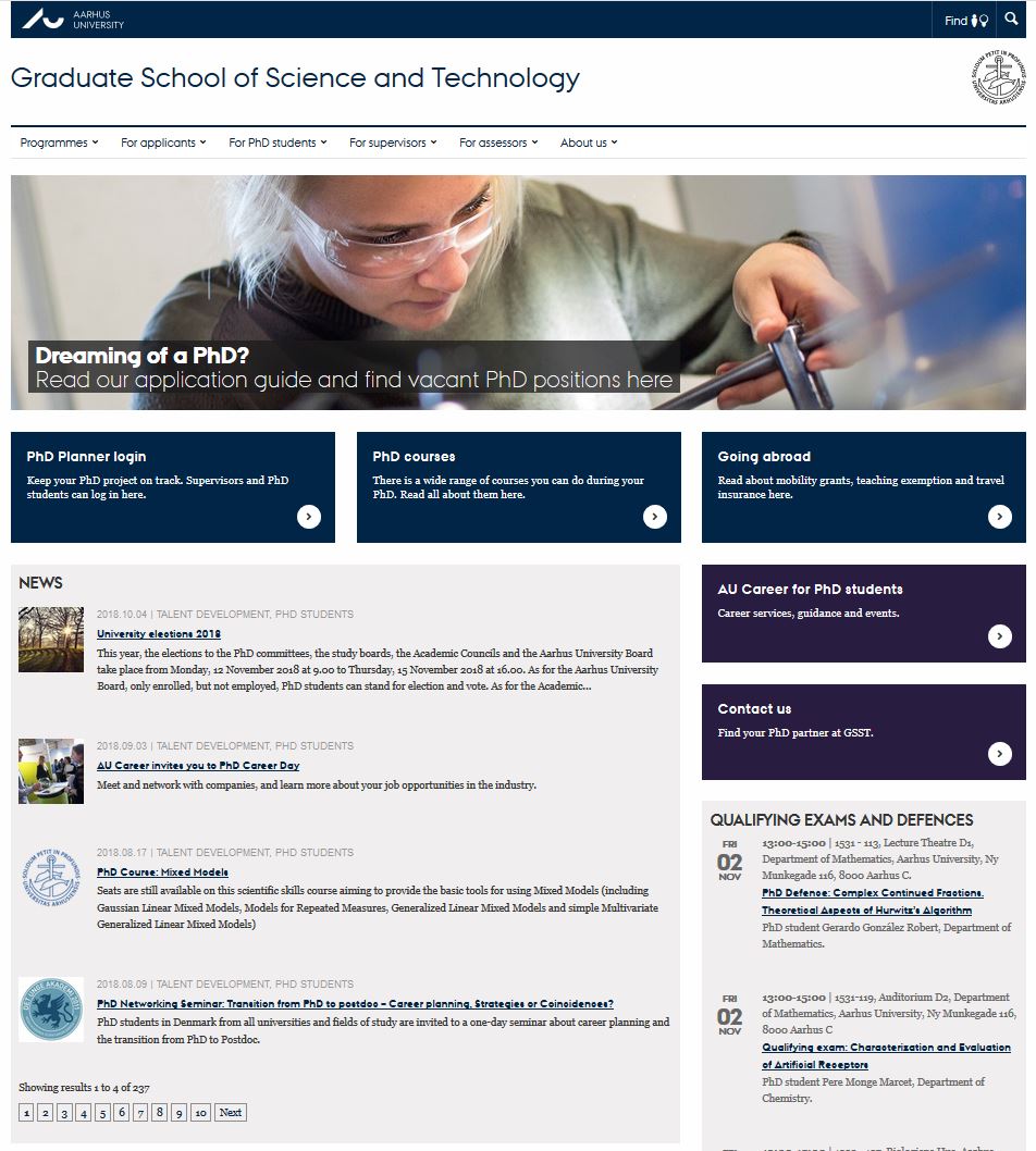 Frontpage of the new GSST website